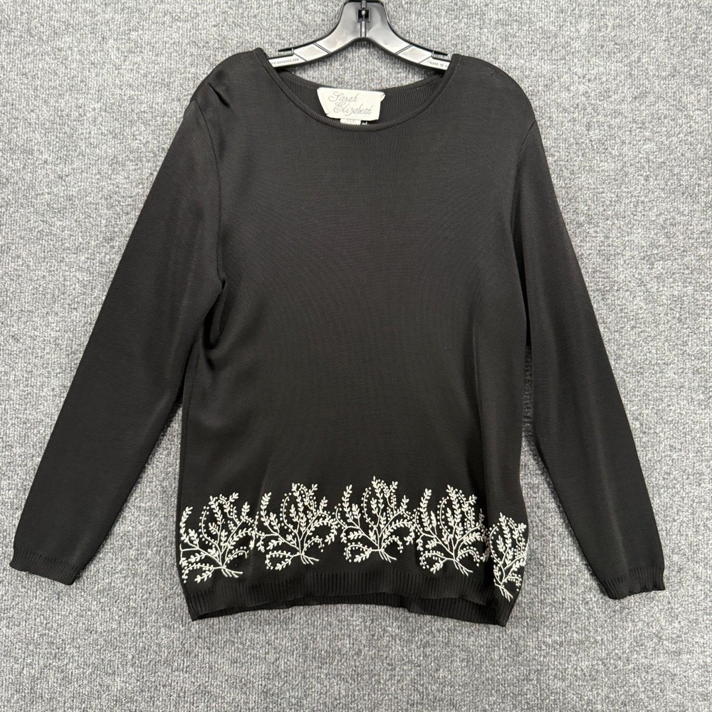 Vintage Sarah & Elizabeth Sweater Womens S Black Pullover Embroidered Classic‎